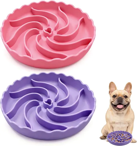 Vista 12 de SCHITEC Slow Feeder Dog Bowl, Puzzle Silicone Bowl for Small Medium Breeds Pink