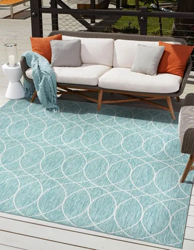 Vista 42 de Unique Loom Outdoor Trellis Collection - Alfombra de área (10 pies, redonda, verde/marfil)