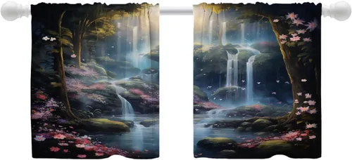 Vista 39 de Shrahala Cortinas blancas S inspiradoras para ventanas de cocina, cortinas negras con palabras cristianas para cafetería, cortinas opacas