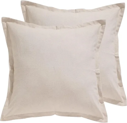 Vista 10 de patdrea Juego de 2 fundas de almohada cuadradas estilo shabby chic marrón tostado con borde plegable, fundas de almohada de lino de granja, fundas