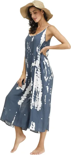 Vista 4 de BUENOS NINOS - Vestido largo de estilo bohemio, estampado floral y cuello en V, para mujer, vestido de estilo étnico con tirantes delgados