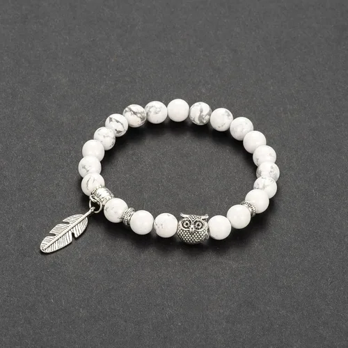 Vista 4 de Pulseras de búho de 0.315in para mujer, hechas a mano, piedra natural, regalo de búho para mujeres, pulsera de cristales curativos para mujeres