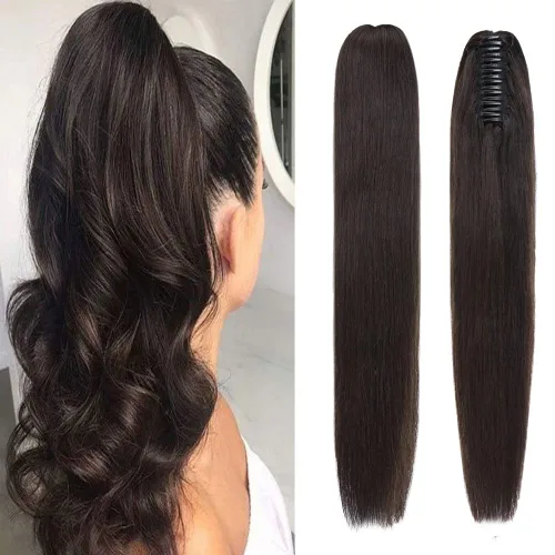 Vista 75 de Rich Choices Extensión de cola de caballo con clip de garra, cabello humano real, una pieza, extensiones de cabello largo Remy para mujer, #18P613
