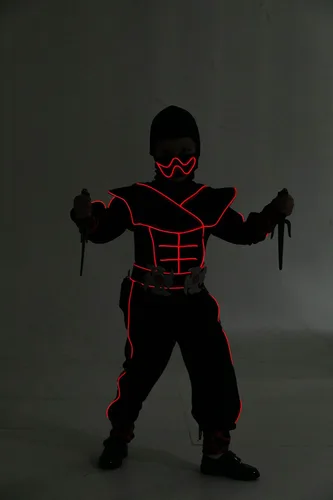 Vista 7 de Disfraz de Ninja rojo iluminado para niños dulce o truco Halloween