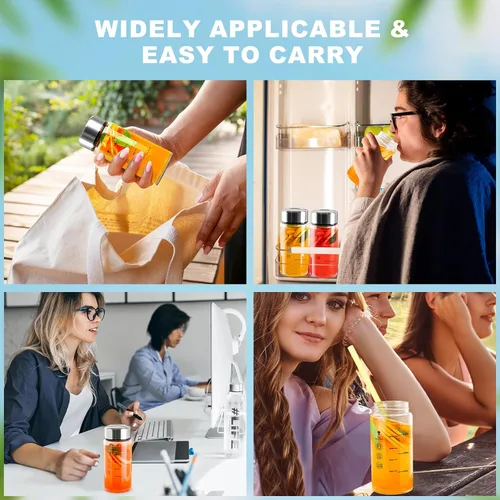 Vista 9 de Botellas de vidrio de 12 onzas con tapas, Paquete de 4 Botellas de Jugo de Vidrio, Botella de Agua Reutilizable para Jugos, Botellas de Licuadora