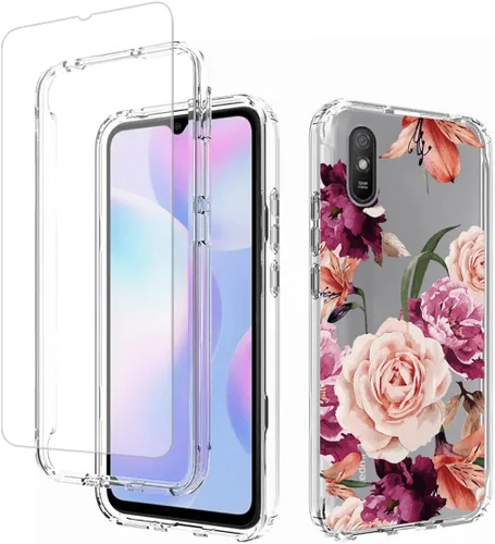 Vista 8 de Funda compatible con Redmi 9A M2006C3LG/Redmi 9i M2006C3LII con protector de pantalla de vidrio templado, cuerpo completo, a prueba de golpes, Claro