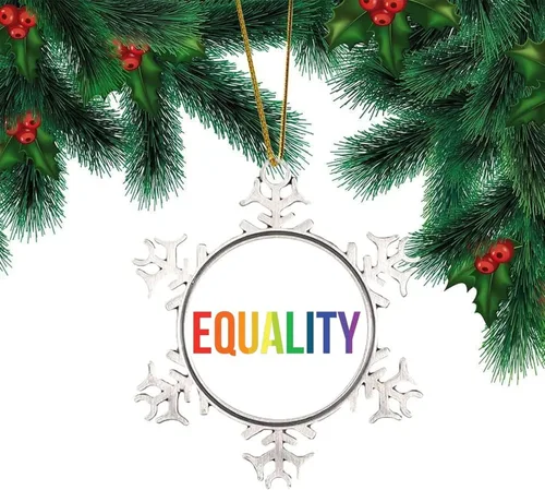 Vista 7 de Pansexual Bisexual LGBTQ Adorno de Navidad, adorno de metal con forma de copo de nieve Be Kind Kindness para árbol de Navidad, orgullo gay, LGBT