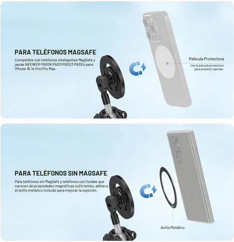 Vista 2 de NEEWER Trípode magnético flexible para teléfono compatible con Magsafe iPhone 15 Pro Max 14 Series Android, Mini Vlog Soporte de trípode
