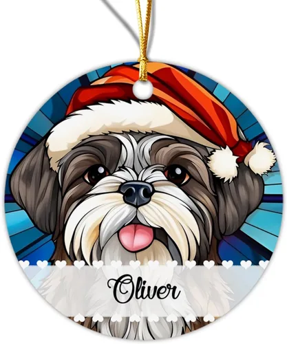 Vista 24 de Adorno de Navidad de Alaskan Malamute 2025, con nombre personalizado de Alaskan Malamute estilo vitral, regalo para hijo e hija, adorno