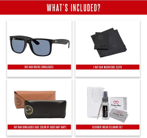 Vista 5 de Ray-Ban Justin RB4165F Square Asian Fit Low Bridge Sunglasses for Men +BUNDLE with ACCESSORY EYEWEAR KIT