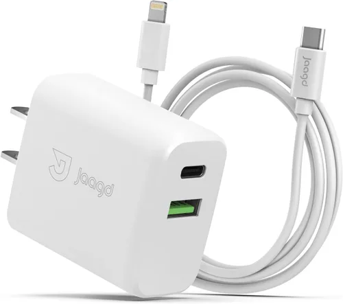 Vista 5 de Cargador de 20 W para iPhone y iPad, juego de cargador de pared dual USB C y USB con cable Lightning tipo C compatible con iPhone 14/13/13 Pro/13