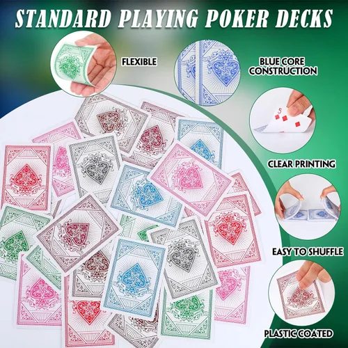 Vista 3 de Zubebe Juego de 12 cartas de juego con 12 colores de baraja de cartas a granel índice jumbo en tamaño de póquer barajas de póquer estándar