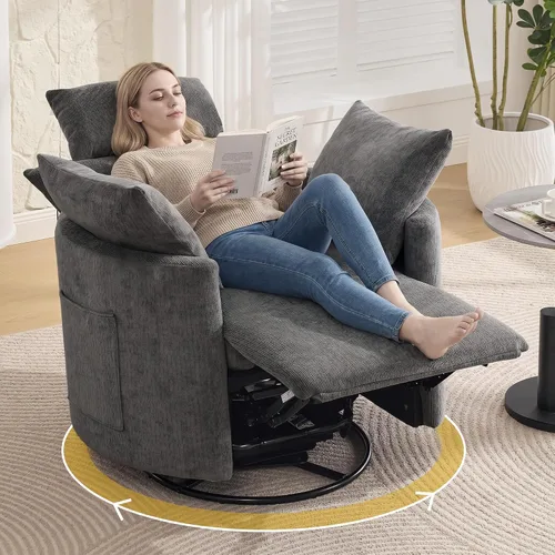 Vista 11 de Power Glider - Mecedora para guardería, reclinable giratorio con USB, color Gris claro