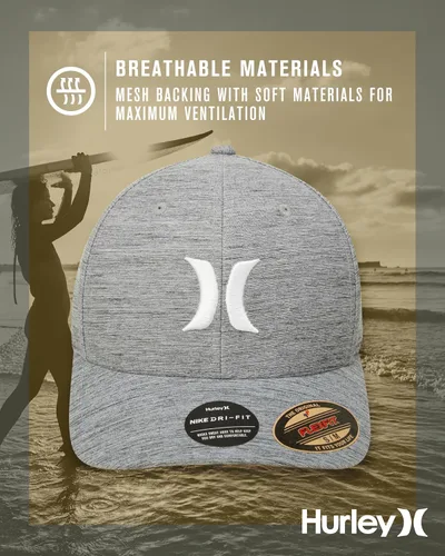 Vista 3 de Hurley Gorra de béisbol para hombre – Gorra ligera de visera curvada H2O Dri ajustada para hombre gris (Dark Smoke Grey)