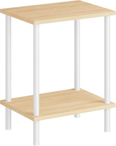 Vista 13 de HOOBRO Mesa auxiliar, mesa auxiliar pequeña, mesita de noche con estantes de almacenamiento de 2 capas, mesa de sofá para espacios pequeños, sala