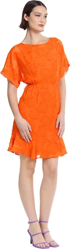 Vista 2 de Donna Morgan Vestido con cuello barco y mangas tipo kimono y dobladillo con volantes para mujer Anaranjado encendido