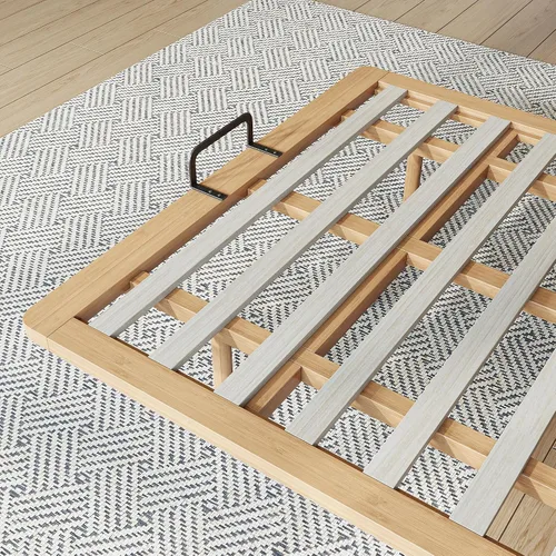 Vista 5 de Bellemave Marco de cama de plataforma de tamaño matrimonial, cama flotante de bambú sólido con soporte de listones de madera para dormitorio Natural