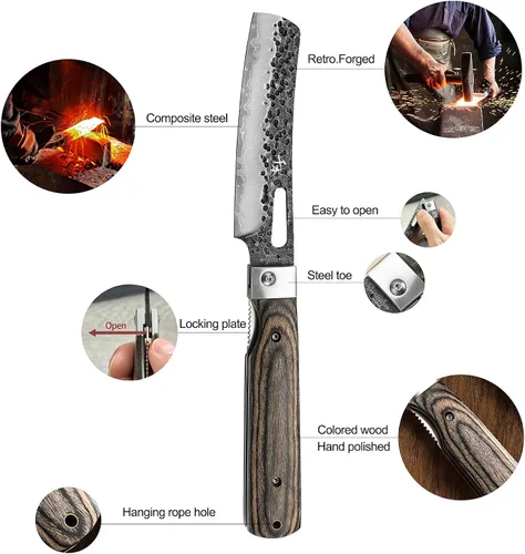 Vista 4 de SENBON 440A Cuchillo de chef plegable forjado, cuchillo de cocina Un color madera Nakiri