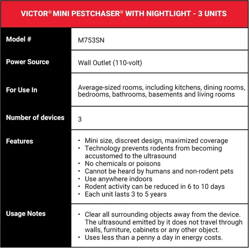 Vista 6 de Victor Mini M753SN ultrasónico con luz nocturna, paquete de 3, color blanco