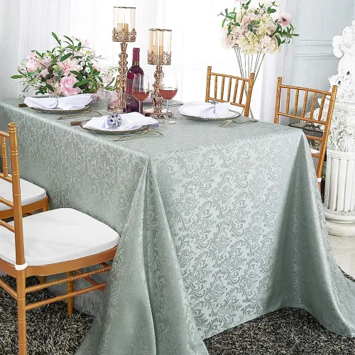 Vista 9 de Manteles rectangulares de poliéster damasco jacquard de 90 x 132 pulgadas para restaurante, cocina, comedor, boda, fiesta, banquete, eventos