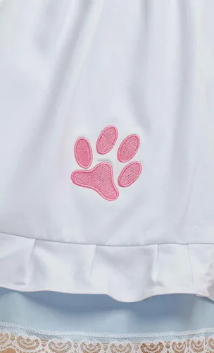 Vista 6 de MEOWCOS - Vestido de sirvienta para mujer, delantal francés, vestido Kawaii de gatito con bordado de patas, disfraz de anime para cosplay