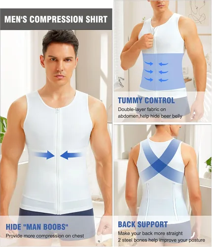 Vista 3 de Eleady Compression Shirts for Men Zipper Vest Body Shaper Slimmer Undershirts