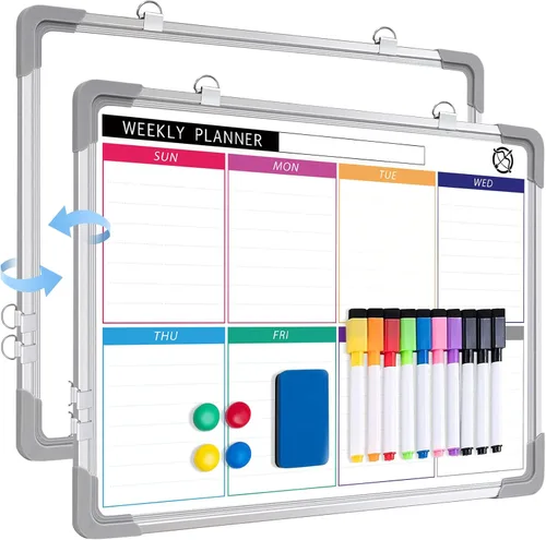 Vista 7 de ARCOBIS Pizarra blanca pequeña semanal de borrado en seco para pared, calendario magnético de 12 x 16 pulgadas, pizarra blanca colgante de doble
