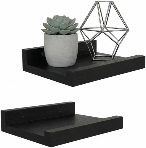 Vista 11 de Z metnal Mini estantes flotantes, pequeño estante de pared de madera natural para repisa de fotos, Pawlownia, montado en la pared, marrón claro, 6 x
