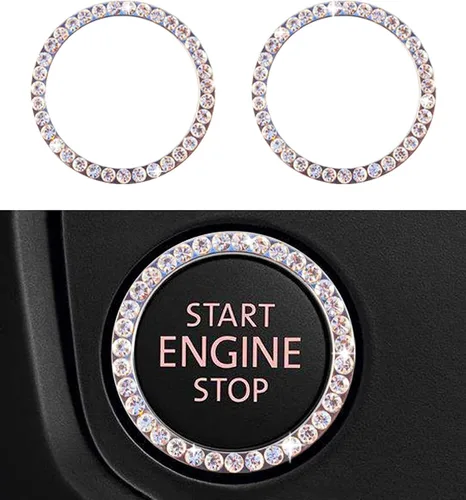 Vista 19 de Anillo brillante para botón de arranque del motor, llave de encendido y perilla de cristal con diamantes de imitación, decoración de diamantes