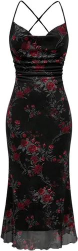 Vista 44 de SOLY HUX Vestido de malla floral para mujer, vestido largo para cóctel Estampado floral multicolor.