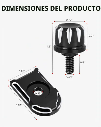 Vista 7 de Amazicha Perno de asiento de tornillo de acero inoxidable moleteado negro con lengüeta de cubierta de perilla compatible con Harley Davidson Touring