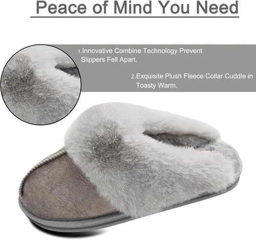 Vista 4 de KuaiLu Pantuflas mullidas de espuma viscoelástica doble para mujer, acogedoras con soporte de arco cálido, pantuflas de meter cómodas
