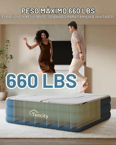 Vista 5 de Tencity - Cama de aire de inflado rápido, silenciosa y cómoda para invitados en el hogar, campamento, viajes, colchón de aire de lujo con cubierta