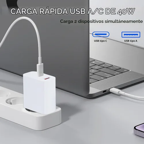 Vista 5 de Cargador para iPhone 17 16 15 de carga rápida, 40 W de doble puerto A/C, cargador de teléfono de carga rápida USB C, cable de carga rápida de 10