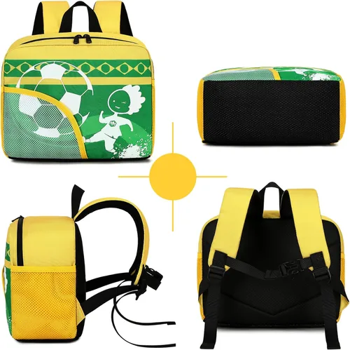 Vista 4 de Mochila infantil para niños y niñas, bolsas de libros preescolares 3D de dibujos animados para guardería, Fútbol - Verde, Mochilas Daypack