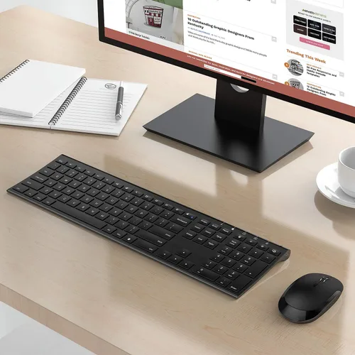 Vista 7 de Teclado y mouse inalámbricos, Vssoplor 2.4GHz recargables, combo compacto silencioso de tamaño completo con receptor Nano USB para Windows, laptop