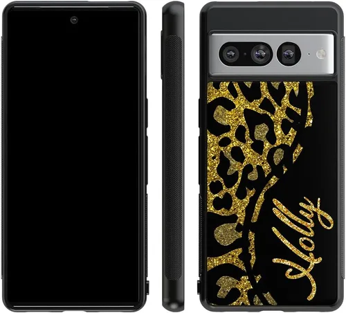 Vista 4 de Funda de goma negra personalizada de piel de leopardo compatible con Google Pixel 10, 10 Pro, 10 Pro XL, 9a, 9 Pro, Pixel 9, Pixel 9 Pro XL, 8a, 8