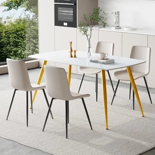 Vista 56 de Juego de 4 mesas de comedor negras para mesa de comedor de 4,50 pulgadas para 4, sillas de cocina de piedra sinterizada, fácil de montar, adecuado