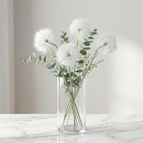 Vista 4 de TOPIA Flores Artificiales de Diente de León Hermosas Flores Falsas de Diente de León para Decoración del Hogar (4 Piezas) (Blanco)