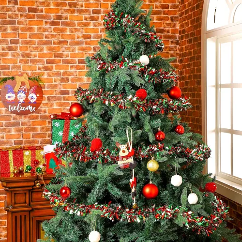 Vista 4 de Guirnalda de oropel de Navidad de 39.4 pies con torsión metálica brillante para colgar en el árbol de Navidad, suministros de fiesta, decoración