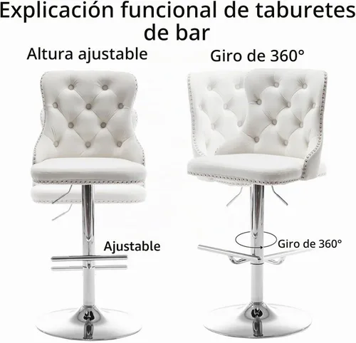 Vista 4 de Cinxzar Juego de 4 taburetes de bar de terciopelo, taburetes de bar giratorios de altura de mostrador con ribete de tachuelas y botón, taburetes