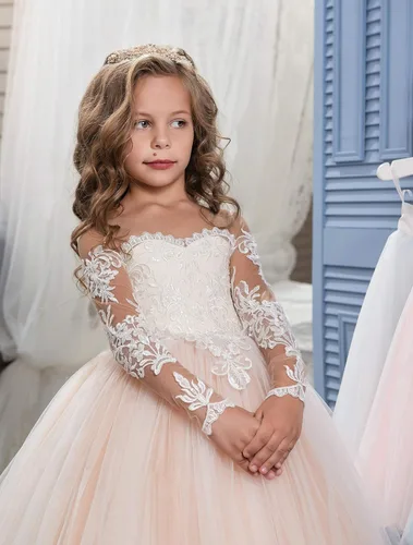 Vista 2 de Abaowedding Vestido de manga larga transparente con bordado de encaje para niños