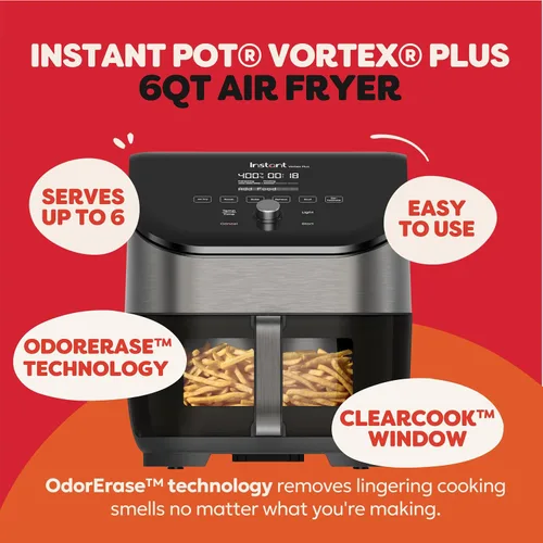 Vista 2 de Instant Pot Vortex Plus - Freidora de aire de 6 cuartos con tecnología de borrado de olor, funciones 6 en 1 que crujen, asan, asan, deshidratan