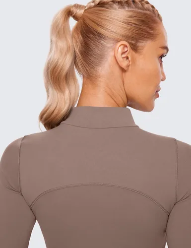 Vista 4 de CRZ YOGA Butterluxe - Camiseta corta de manga larga con cuello alto falso para mujer, ajustada, atlética, entrenamiento, casual, capa base