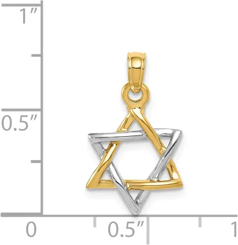 Vista 3 de Colgante de oro amarillo y blanco de 14 quilates con diseño de estrella de David de la suerte judía