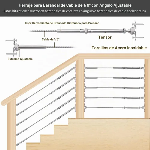Vista 4 de BLIKA 10 pares de kit de barandilla de cable de 1/8" con hardware de toggle de swage y tensor de palanca, kit de barandilla de cable de acero