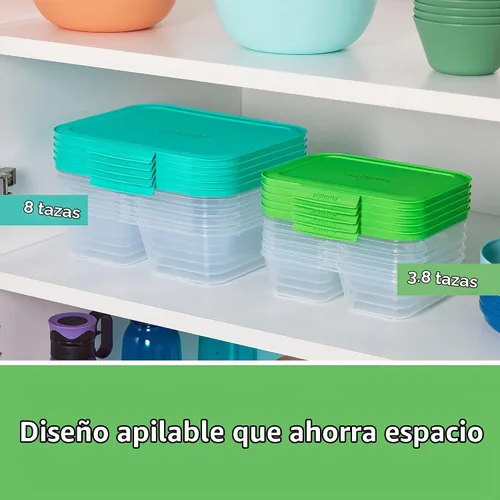 Vista 3 de Sistema Nest It - Recipientes de almacenamiento de alimentos para preparación de comidas con tapas, 2 compartimentos, 3.7 tazas, plástico, paquete