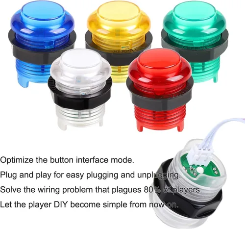 Vista 3 de DCI Hombre Zero Delay codificador de USB para juegos de pc rojo Joystick + 10x LED iluminado Empujar botones para Arcade Joystick bricolaje kits