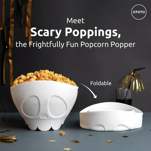 Vista 2 de OTOTO Nuevo Scary Poppings Palomitero para Microondas - Palomitero Gótico para Microondas, Palomitas de Silicona para Microondas, Cuencos Plegables