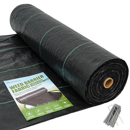 Vista 10 de Tela de barrera de malezas de 3 pies x 50 pies – 3.2 oz Premium Heavy Duty Weed Block cubierta del suelo con 20 clavijas de seguridad en forma de U